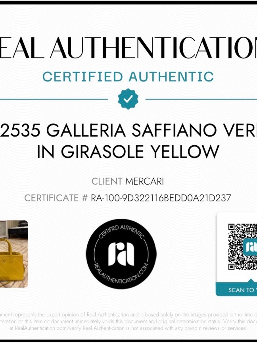 Prada BN2535 Galleria Saffiano Vernice Tote in Girasole Yellow with double COA! - Picture 16 of 16